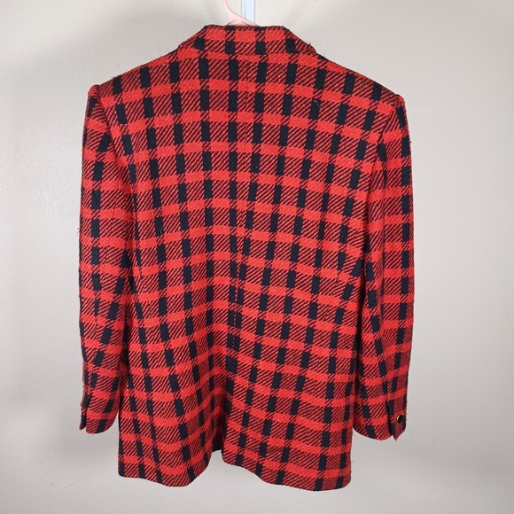 Anne Klein ILGWU Vintage Buffalo Plaid Shoulder Pads Wool Silk Blazer 10 Petite - Picture 2 of 10